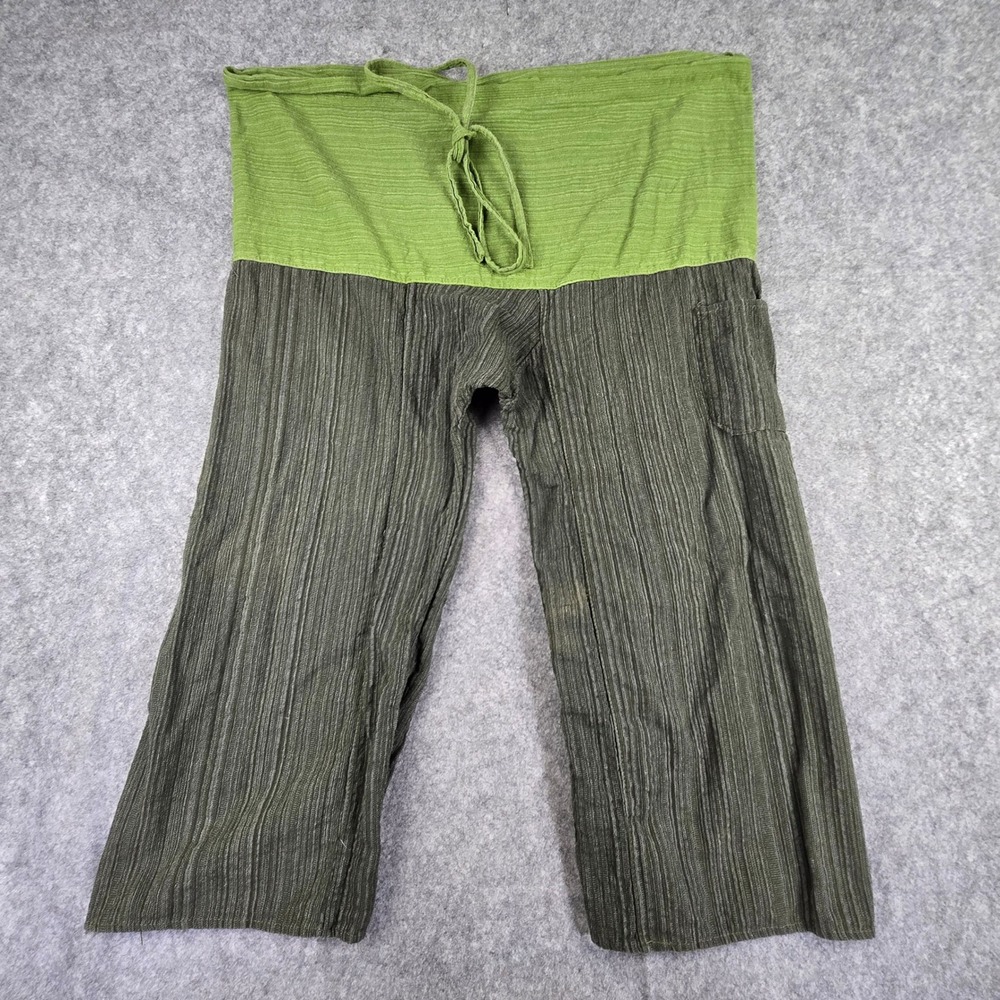 Unbranded Thai Fisherman Pants Unisex One Size Green Olive Wrap Tie Wide Leg